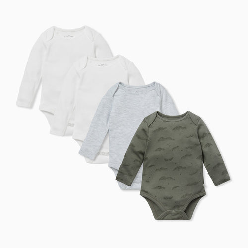 Khaki Cloud Long Sleeve Bodysuit 4 Pack