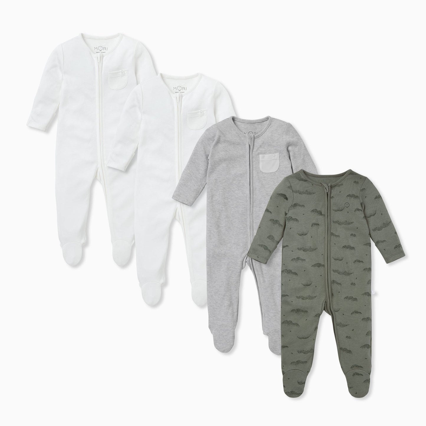 Khaki Cloud Zip-Up Sleepsuit 4 Pack