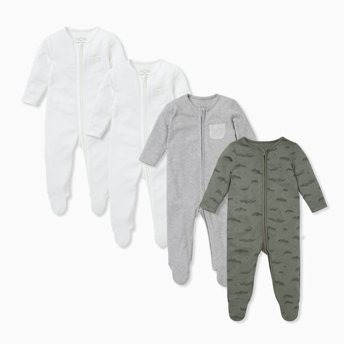Khaki Cloud Zip-Up Sleepsuit 4 Pack