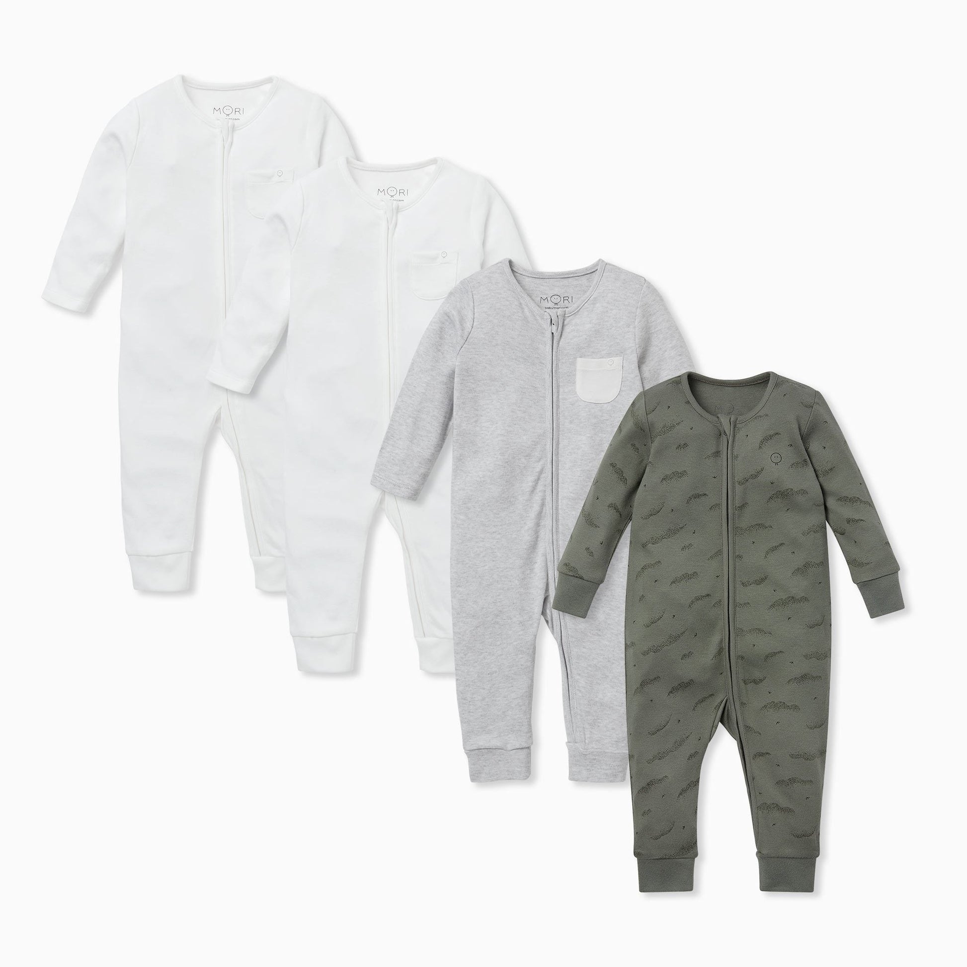Khaki Cloud Zip-Up Sleepsuit 4 Pack
