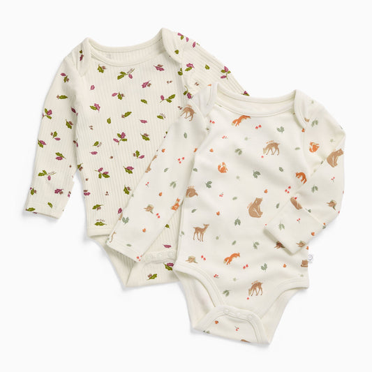 Forest Friends & Ribbed Woodland Leaves Long Sleeve Bodysuit 2 Pack