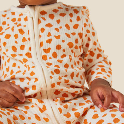 Giraffe Spot Ribbed Clever Zip Sleepsuit