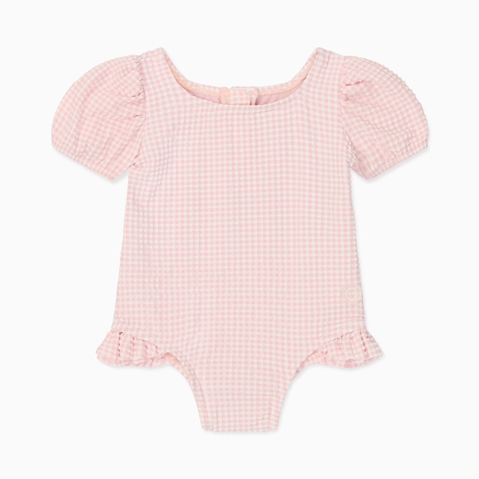 Gingham Seersucker Puff Sleeve Swimsuit