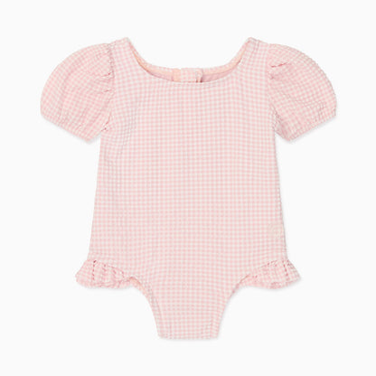 Gingham Seersucker Puff Sleeve Swimsuit