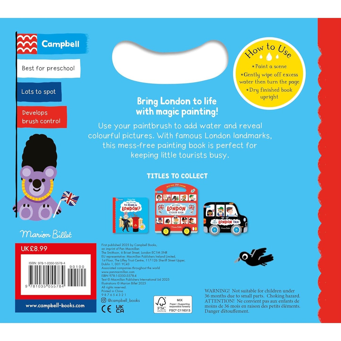 London Magic Painting Book By Marion Billet - Includes Brush