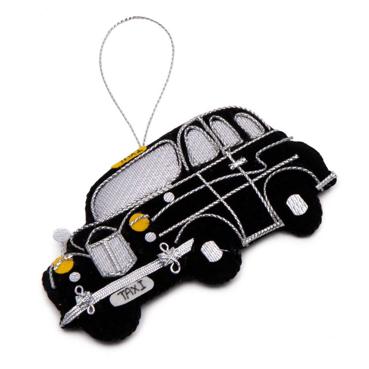 Black London Taxi Stitched Christmas Decoration