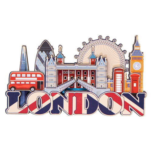 London Union Jack & Skyline Layered Wood Magnet