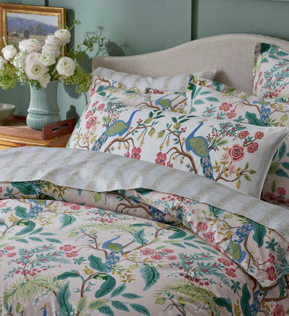 Embroidered Lumbar Pillow Cover - Peacock Ivory