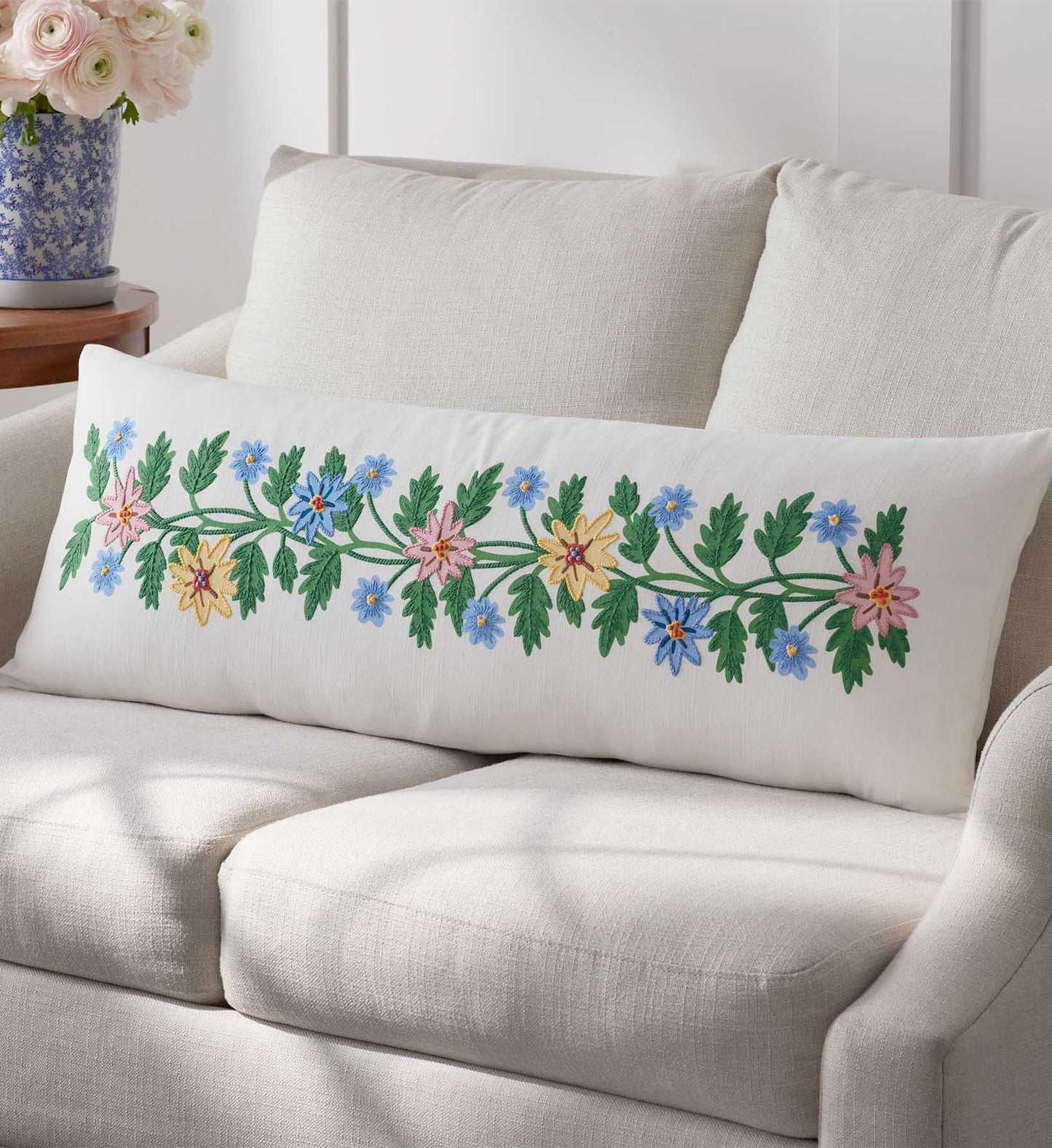 Embroidered Lumbar Pillow Cover - Helena