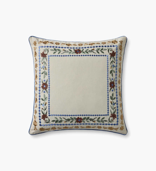 Aster Border Embroidered Pillow - Ivory