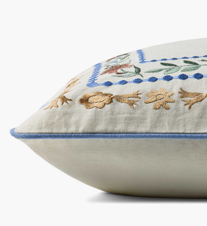 Aster Border Embroidered Pillow - Ivory