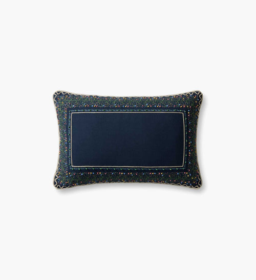 Garden Vines Embroidered Lumbar Pillow - Blue