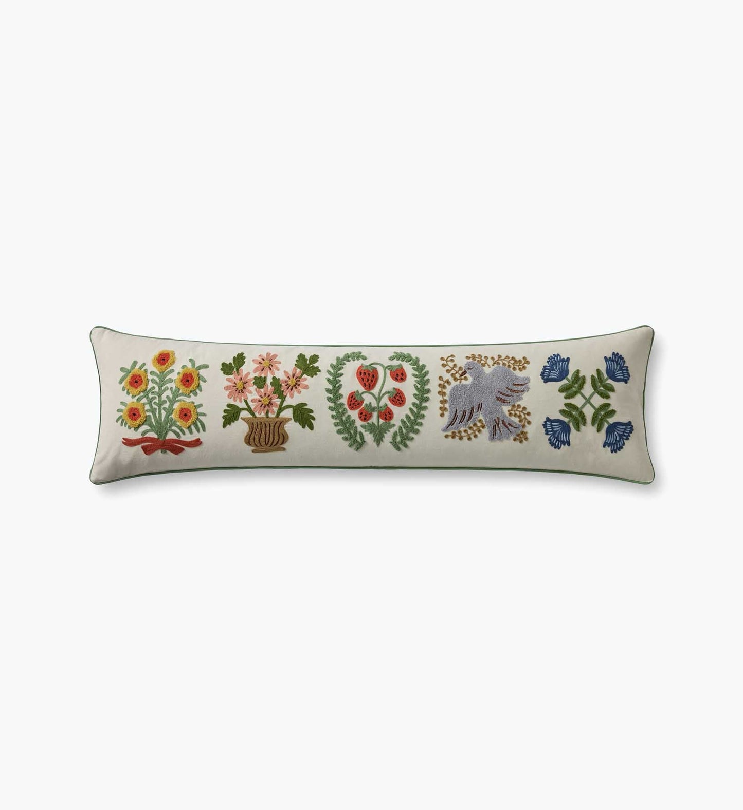 Helena Bouquets Embroidered Lumbar Pillow - Ivory