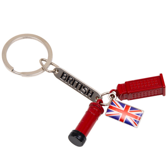 Post Box, Telephone Box & Union Jack Die-Cast Keyring