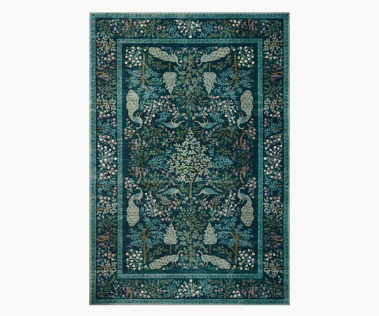 Canopy Peacock Forest Printed Rug - Teal
