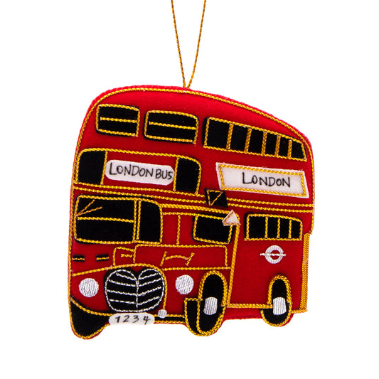 Red London Bus Stitched Christmas Decoration