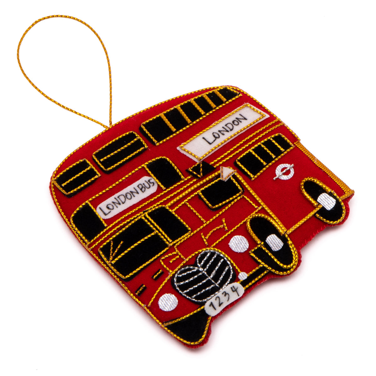 Red London Bus Stitched Christmas Decoration