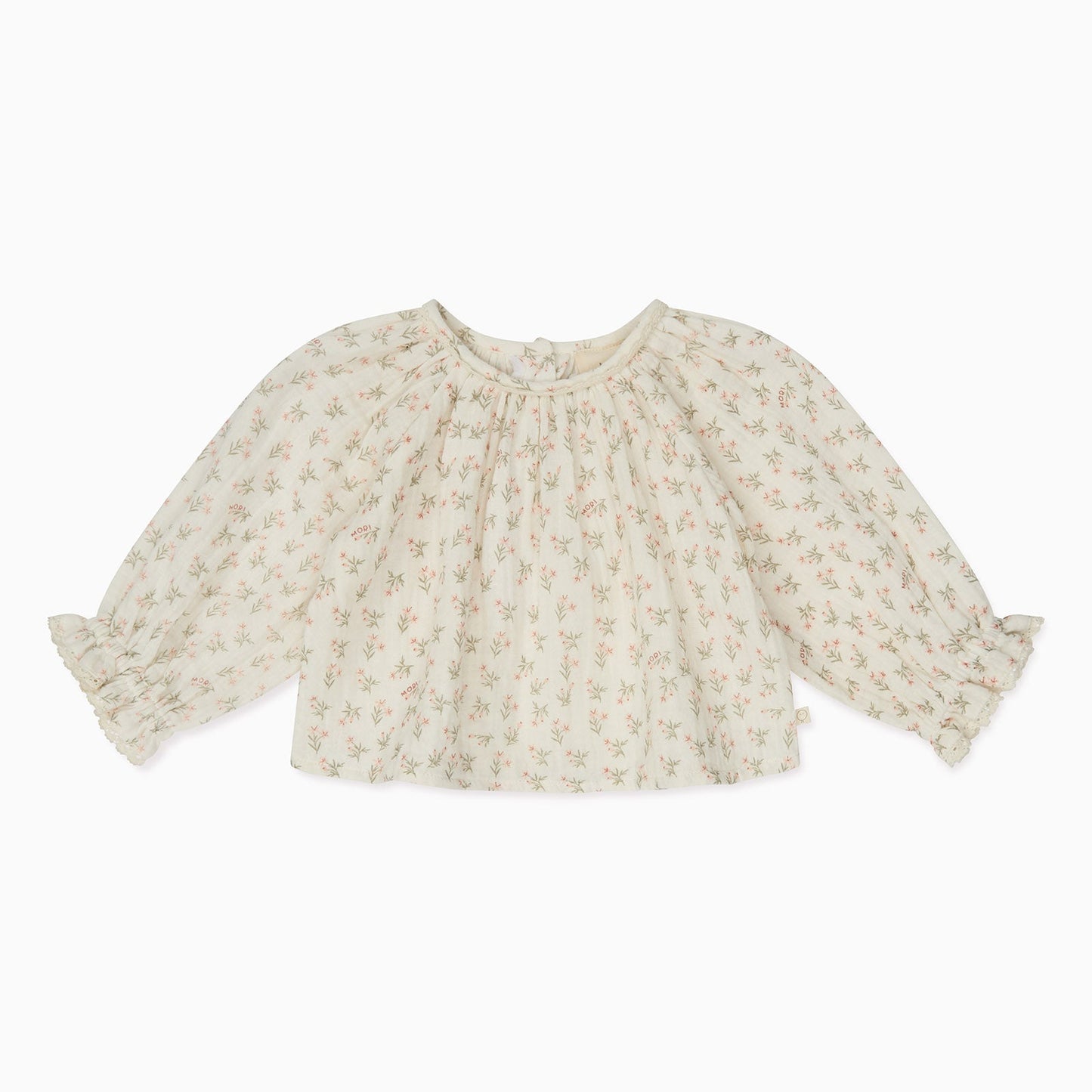 Floral Muslin Bloomer Blouse & Sage Muslin Frilled Trousers Outfit