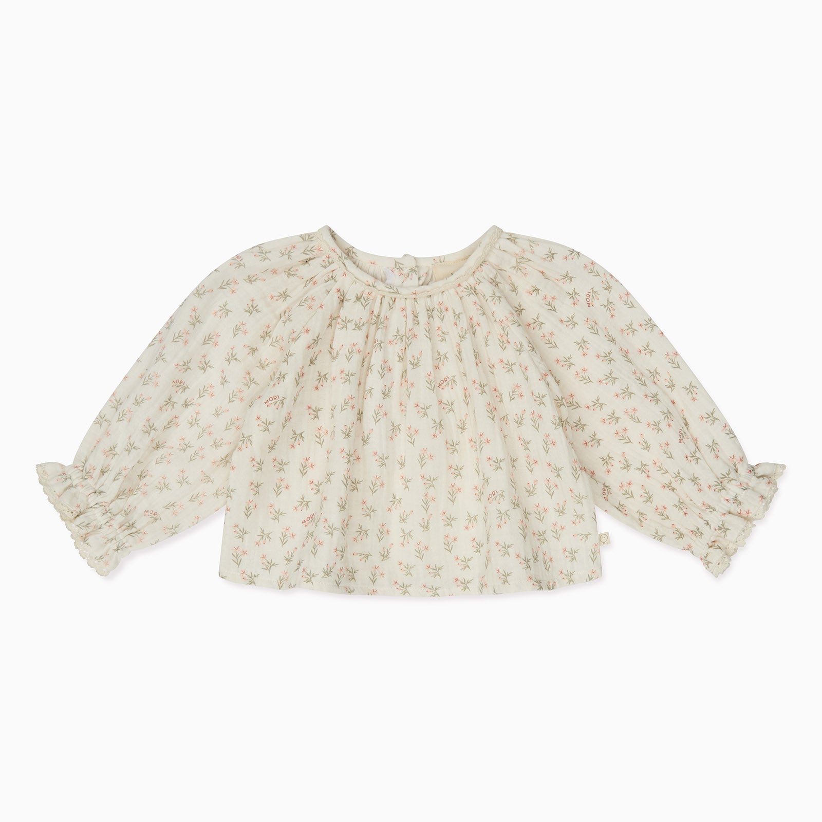 Floral Muslin Bloomer Blouse & Sage Muslin Frilled Trousers Outfit