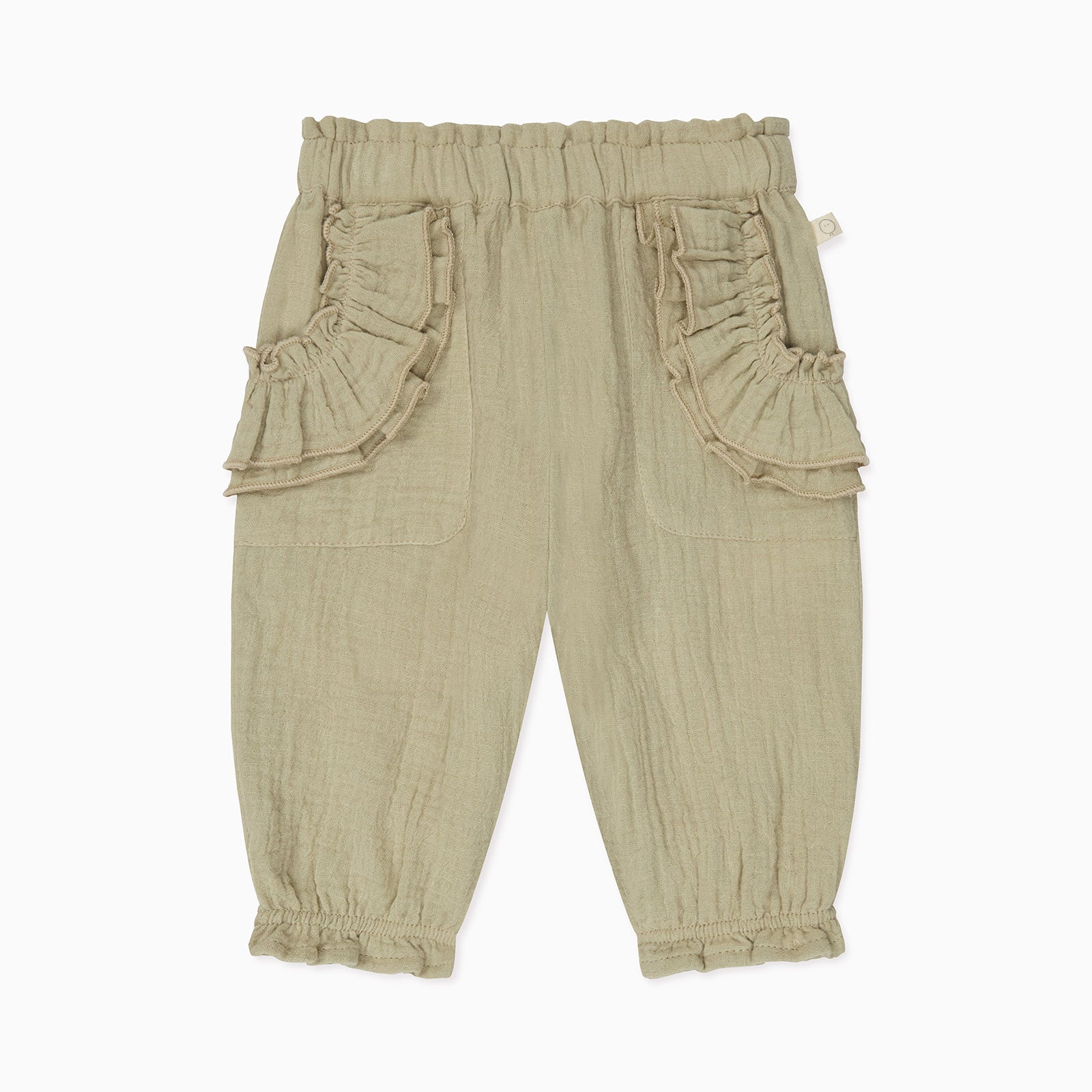 Floral Muslin Bloomer Blouse & Sage Muslin Frilled Trousers Outfit