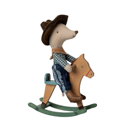 Cowboy mouse on rocking horse - Little brother