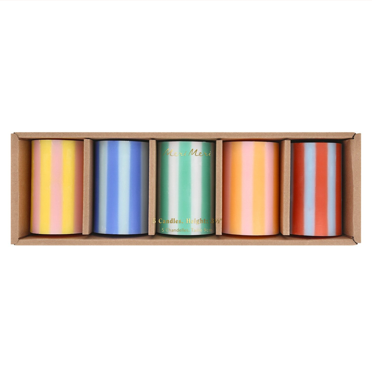 Bright Striped Pillar Candles (x5)