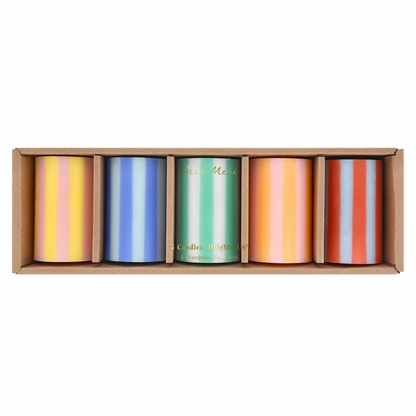 Bright Striped Pillar Candles (x5)
