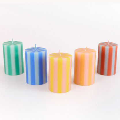 Bright Striped Pillar Candles (x5)