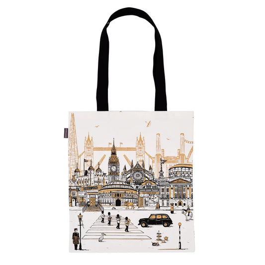 Victoria Eggs Quintessentially London Canvas Tote Bag - White & Gold