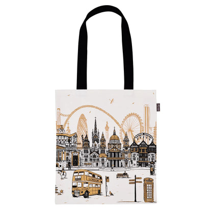 Victoria Eggs Quintessentially London Canvas Tote Bag - White & Gold