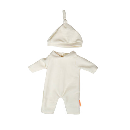 beige pajamas with hat for dolls 15"