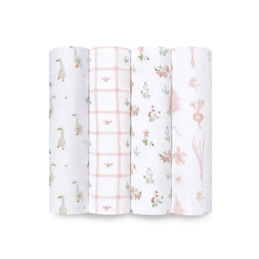 aden + anais Essentials Cotton Muslin Swaddle Blankets - 4 Pack - Country Floral