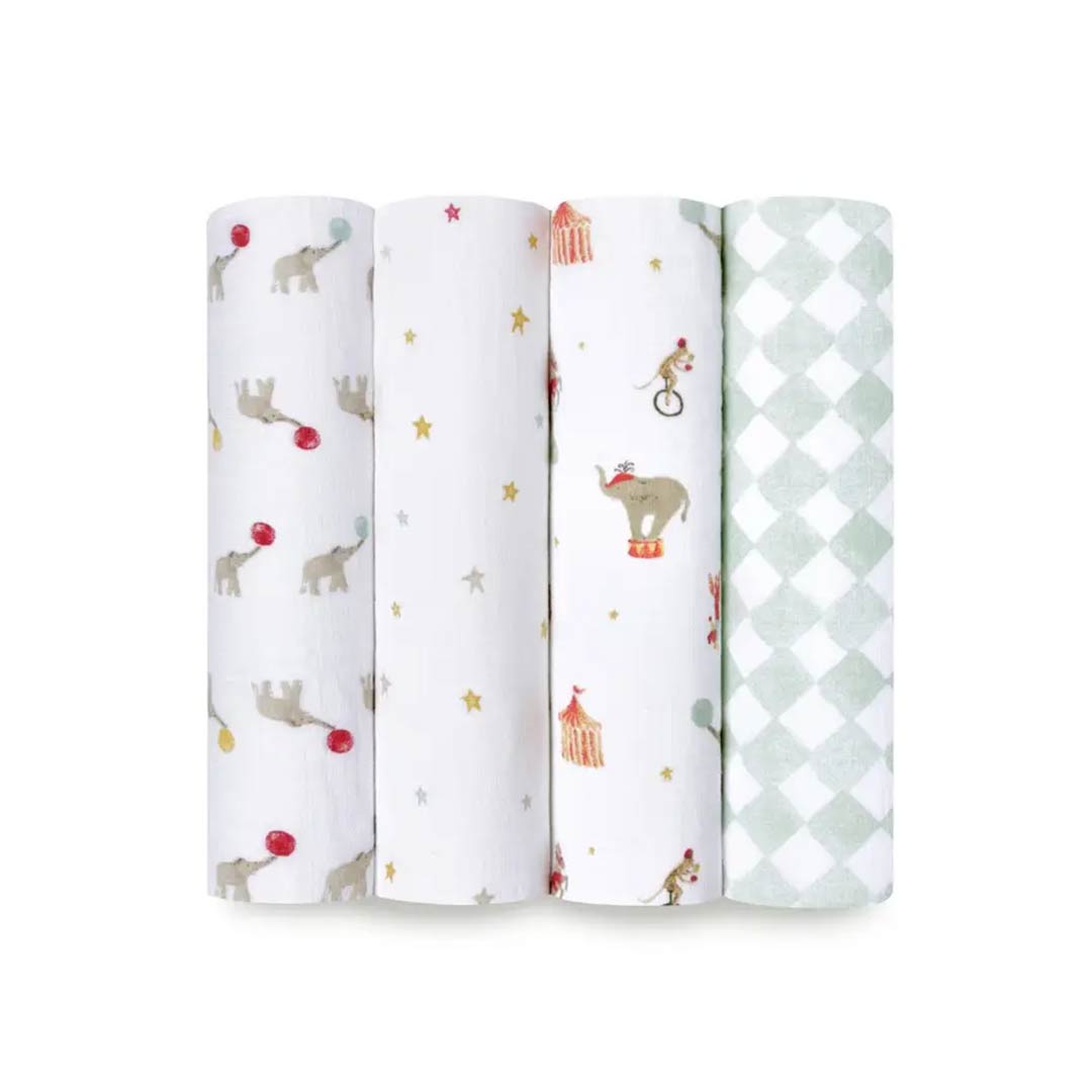 aden + anais Essentials Cotton Muslin Swaddle Blankets - 4 Pack - Elephant Circus