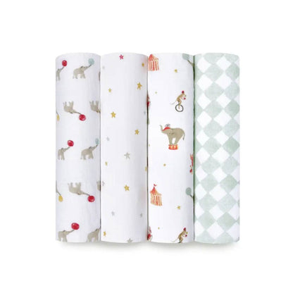 aden + anais Essentials Cotton Muslin Swaddle Blankets - 4 Pack - Elephant Circus