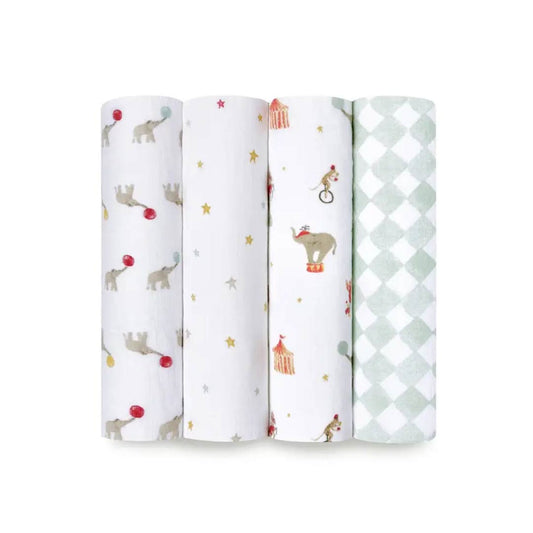 aden + anais Essentials Cotton Muslin Swaddle Blankets - 4 Pack - Elephant Circus