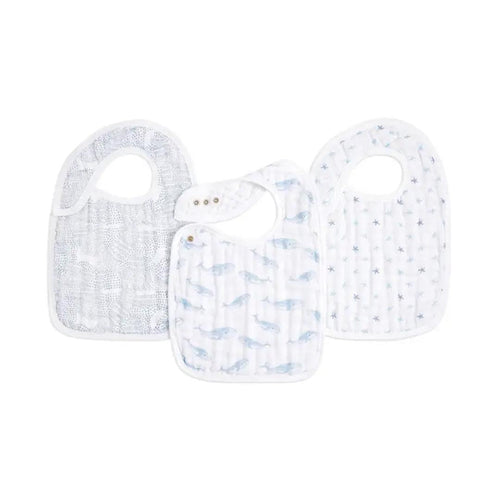 aden + anais Organic Cotton Muslin Snap Bibs - 3 Pack - Oceanic
