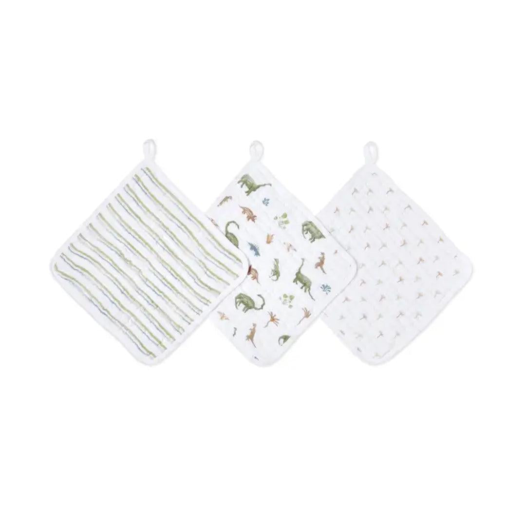 aden + anais Essentials Cotton Muslin Washcloths Set - 3 Pack - Dino Jungle