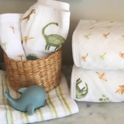 aden + anais Essentials Cotton Muslin Washcloths Set - 3 Pack - Dino Jungle
