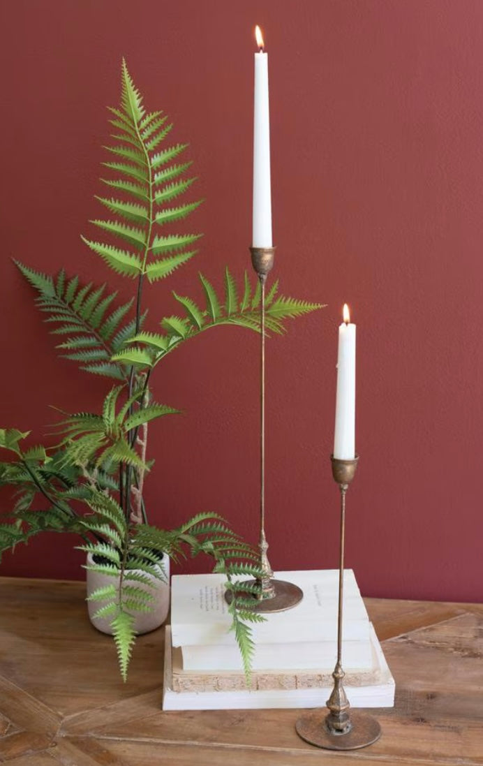 Antique Brass Tall Taper Candleholders Set