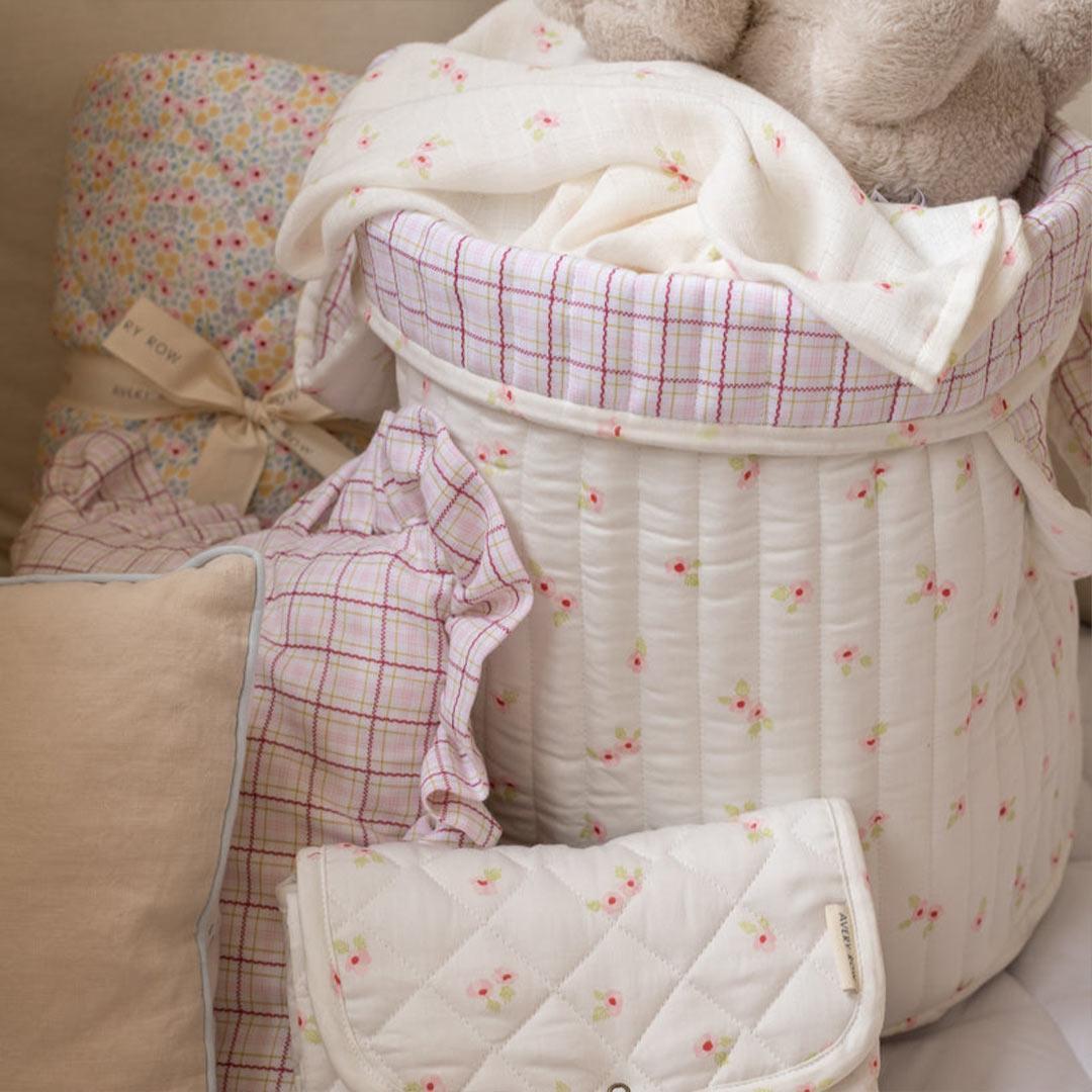 Avery Row Large Quilted Storage Basket  - Anemone/Pink Check