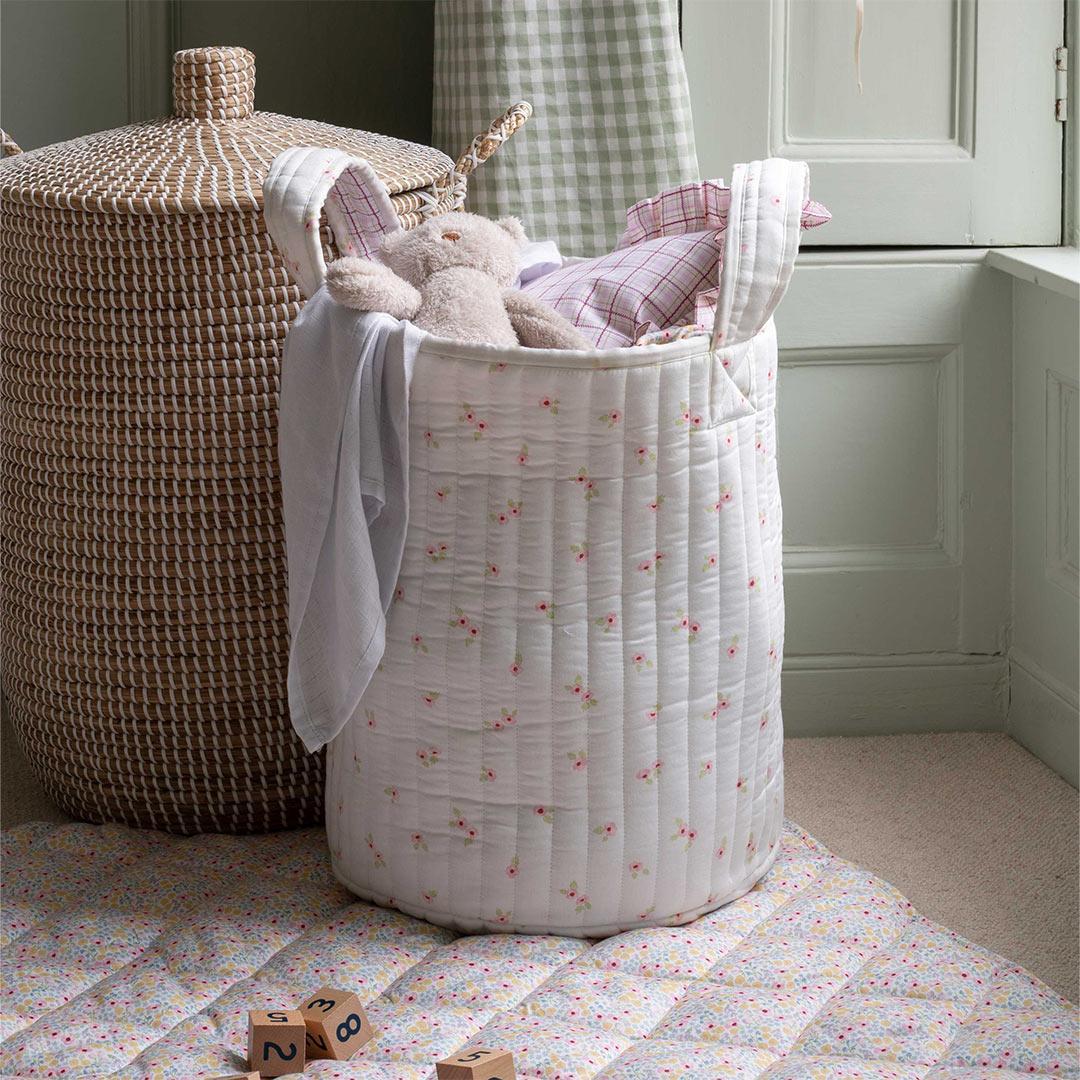 Avery Row Large Quilted Storage Basket  - Anemone/Pink Check