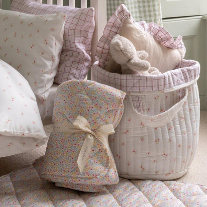 Avery Row Large Quilted Storage Basket  - Anemone/Pink Check