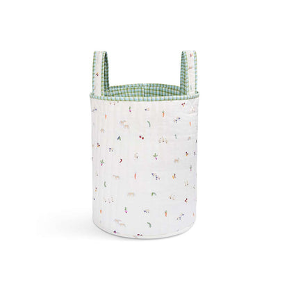 Avery Row Large Quilted Storage Basket - Little Farm/Greenhouse Gingham