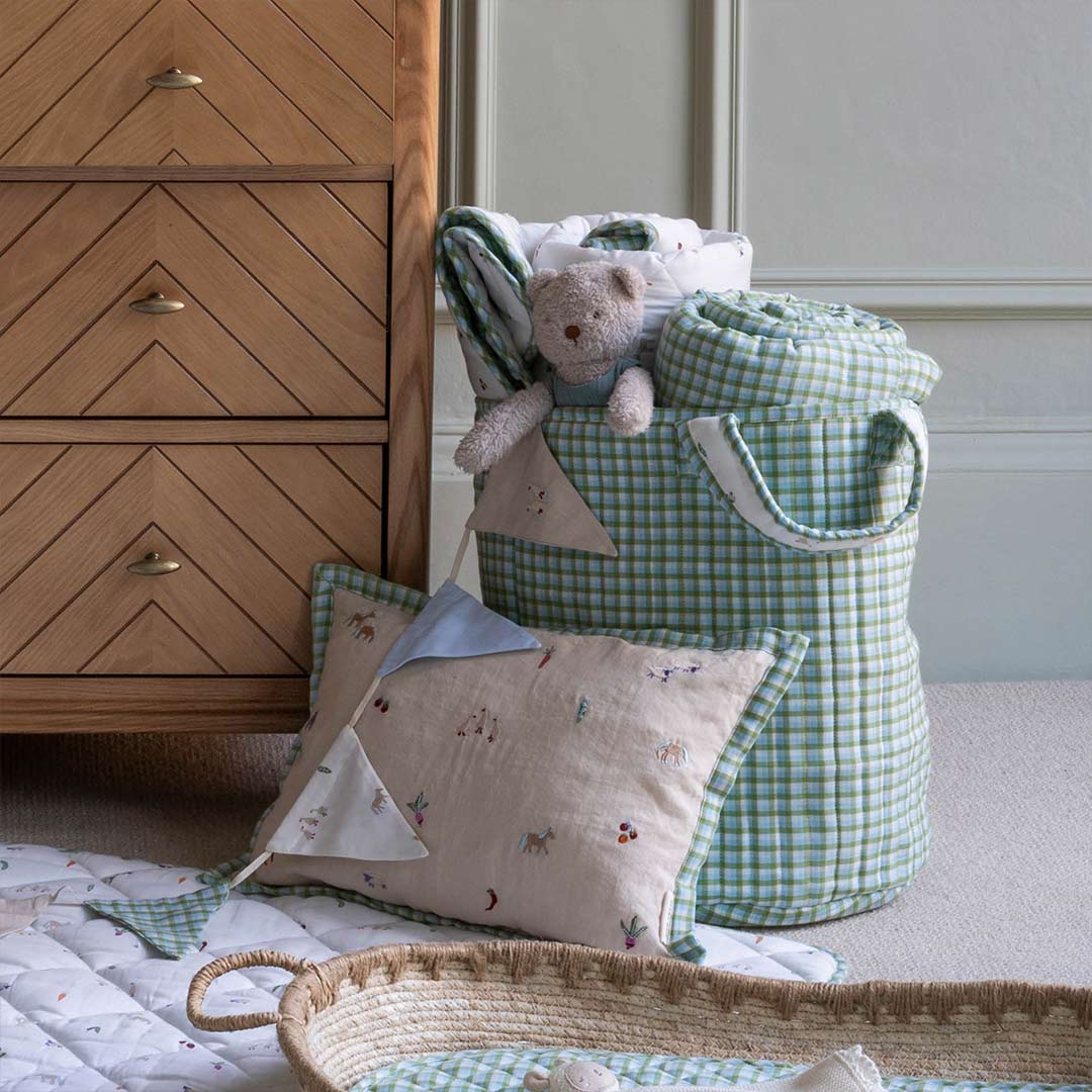 Avery Row Large Quilted Storage Basket - Little Farm/Greenhouse Gingham