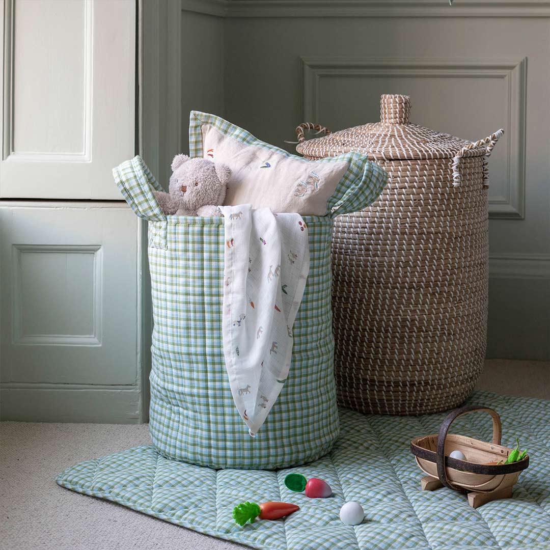 Avery Row Large Quilted Storage Basket - Little Farm/Greenhouse Gingham