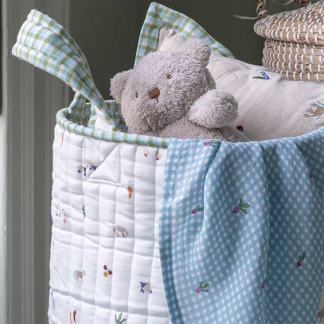 Avery Row Large Quilted Storage Basket - Little Farm/Greenhouse Gingham