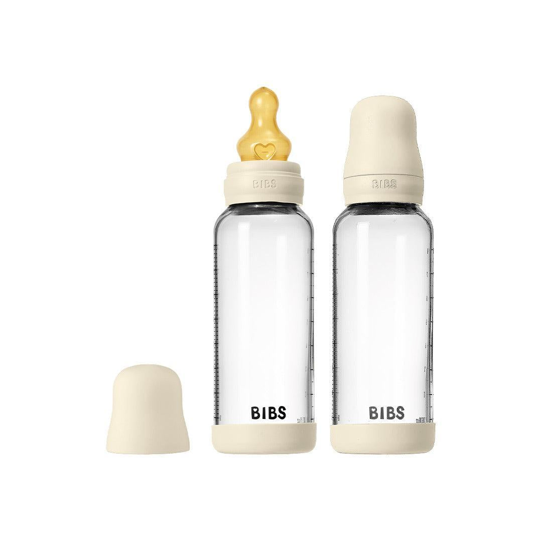 BIBS 2 Pack Medium Flow Glass Baby Bottle Round Latex - 240ml - Ivory
