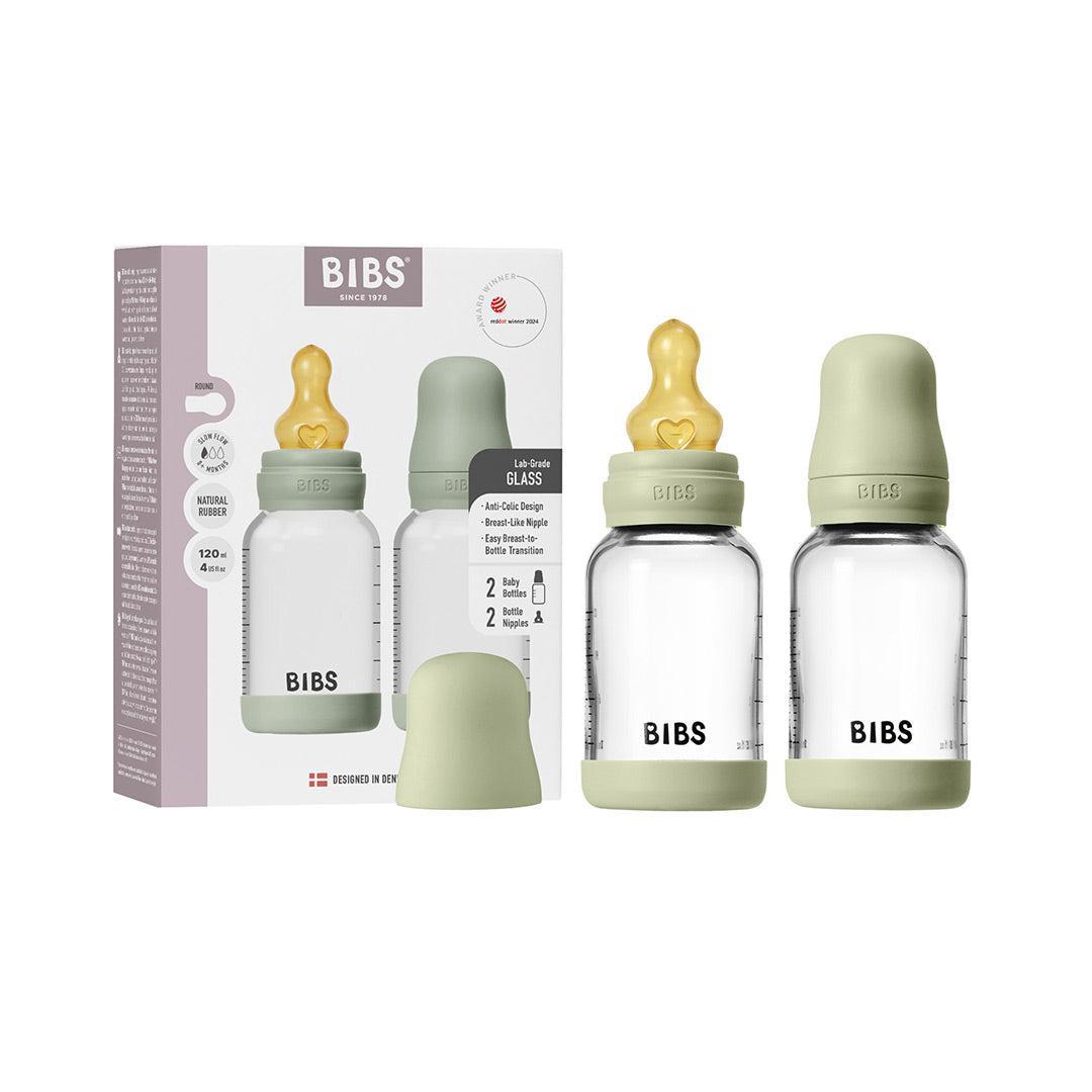 BIBS 2 Pack Slow Flow Glass Baby Bottle Round Latex - 120ml - Sage