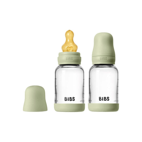 BIBS 2 Pack Slow Flow Glass Baby Bottle Round Latex - 120ml - Sage