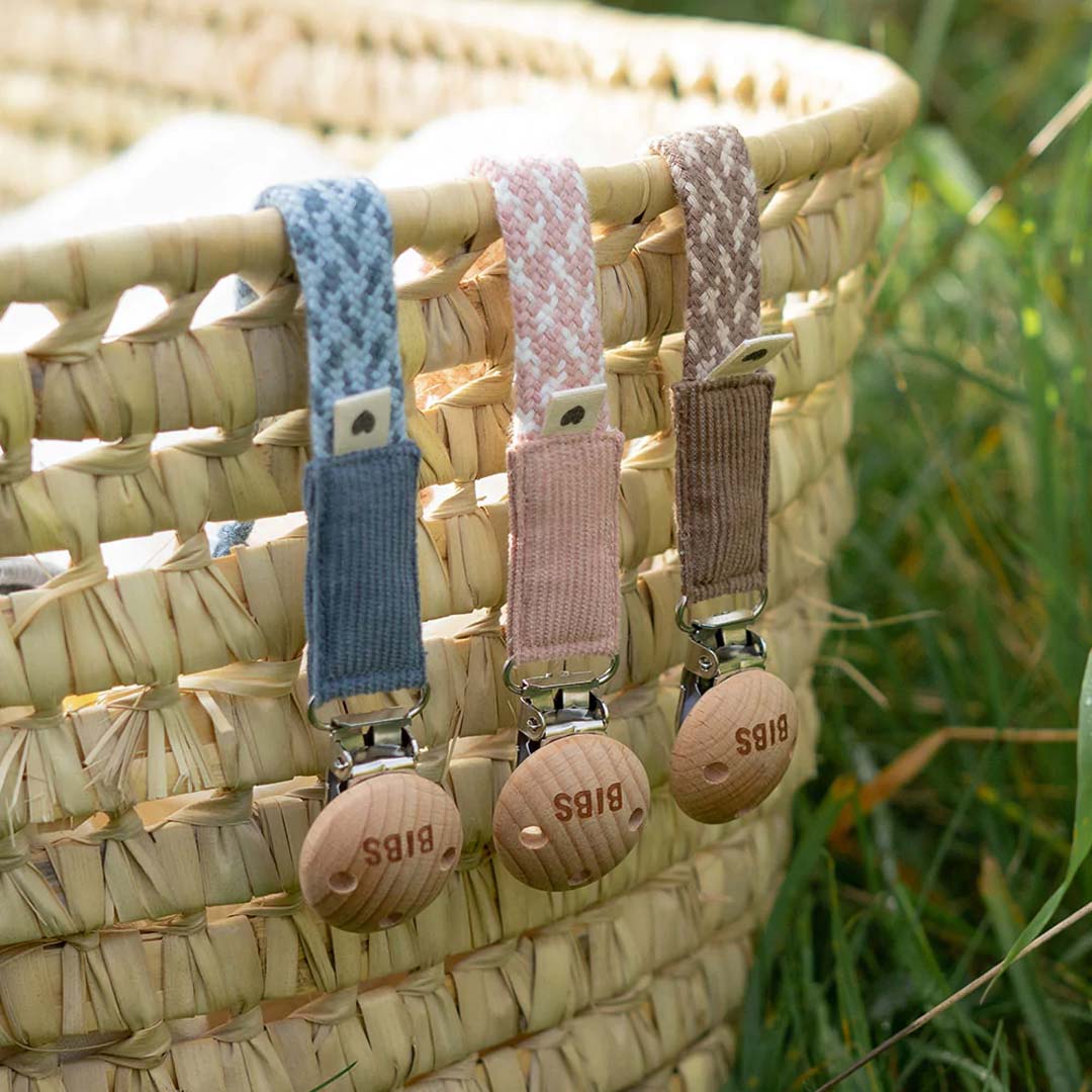 BIBS Paci Braid Pacifier Clip - Dark Oak + Vanilla